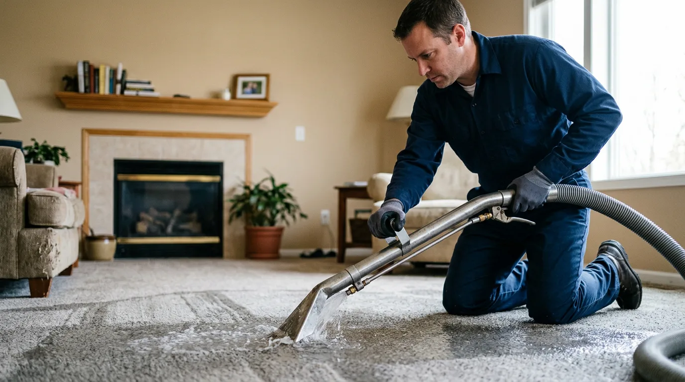 Water damage restoration technician working near Barstow, IL